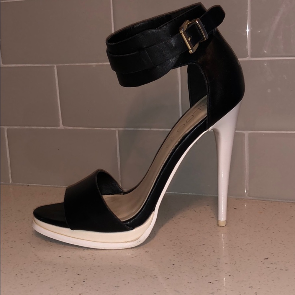 Also ankle strap heels black/white heel